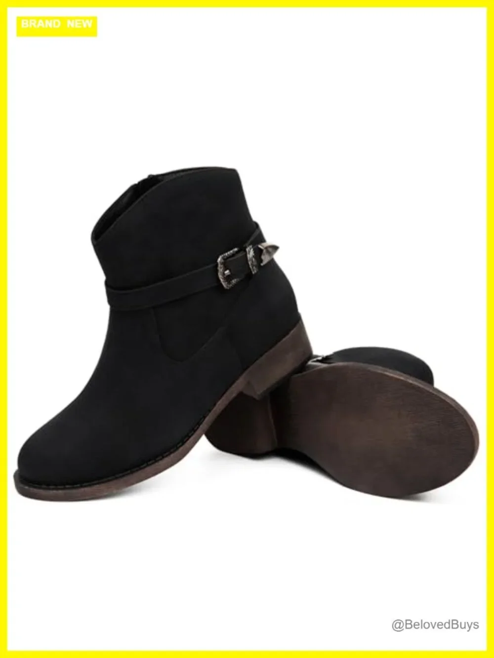 Faux Leather Ankle Boots Low Chunky Heel Side Zipper Women's Western Bootie